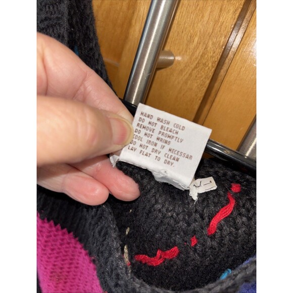 Brownstone Studio Vintage Black Snowflake Metallic Thread Knit Sweater L Cotton - Picture 3 of 8